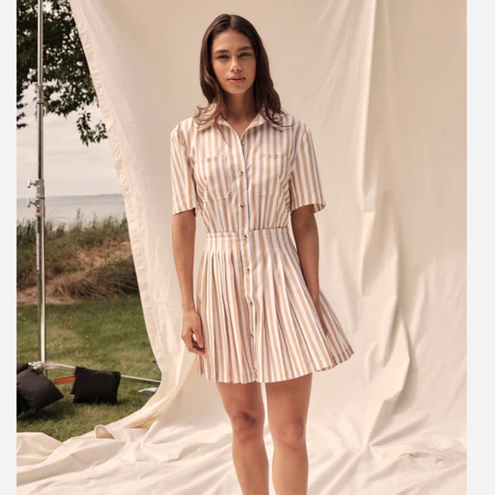 SAYLOR tan and Cream Striped Mini Dress